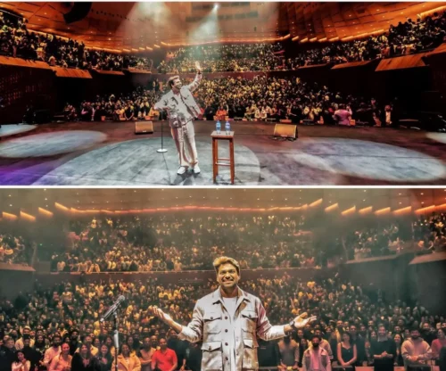 Comedian Zakir Khan performing at the Sydney Opera House, Australia, August 2023