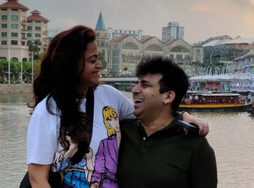 Comedian Amit Tandon with his wife Sonal Gera in Singapore